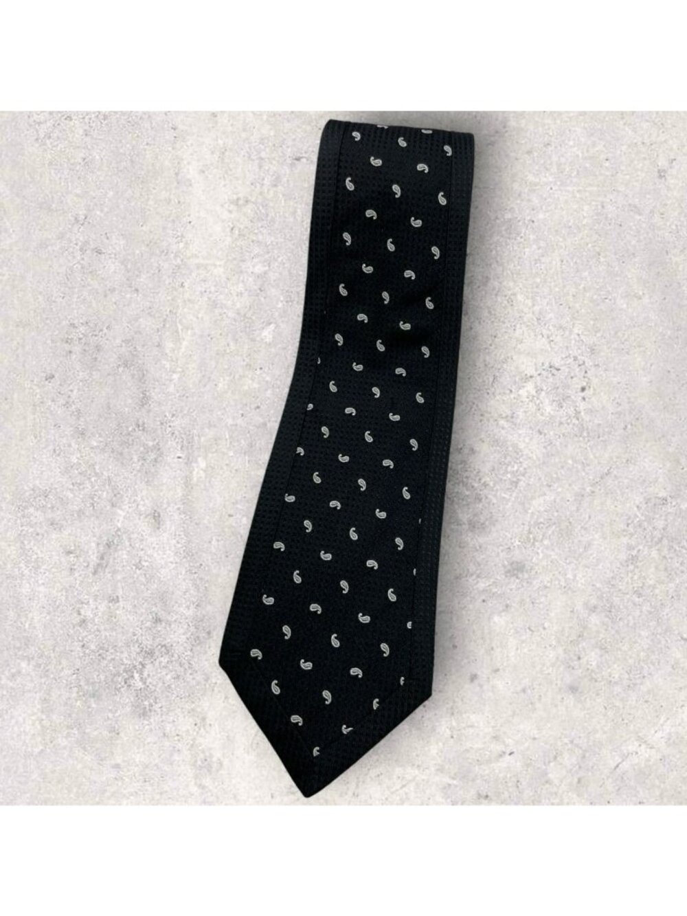 VITALIANO PANCALDI Silk Tie ITALY Black White Paisley W:4" EUC